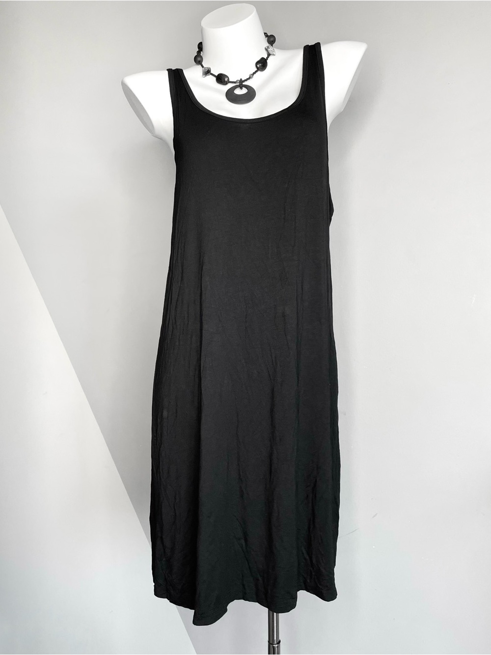 Basic Black Sleeveless Rayon Slip Dress